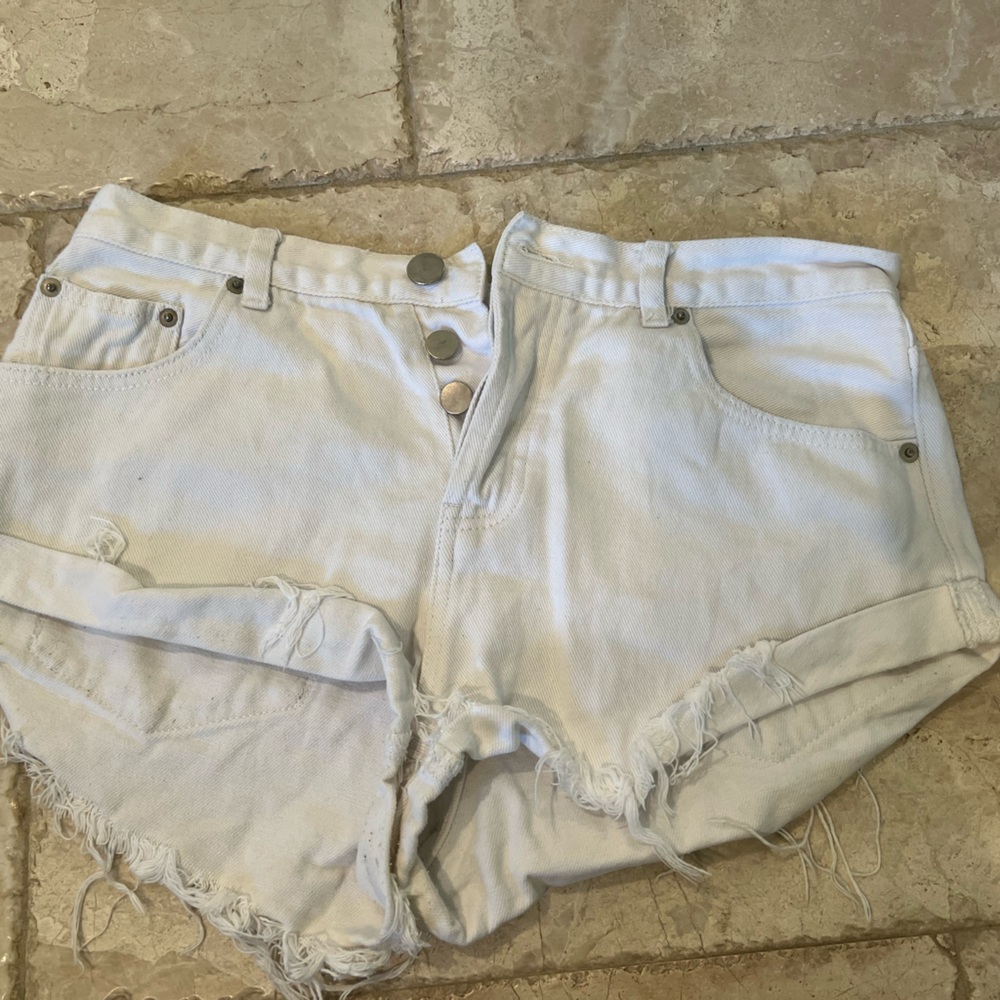White super down jean shorts